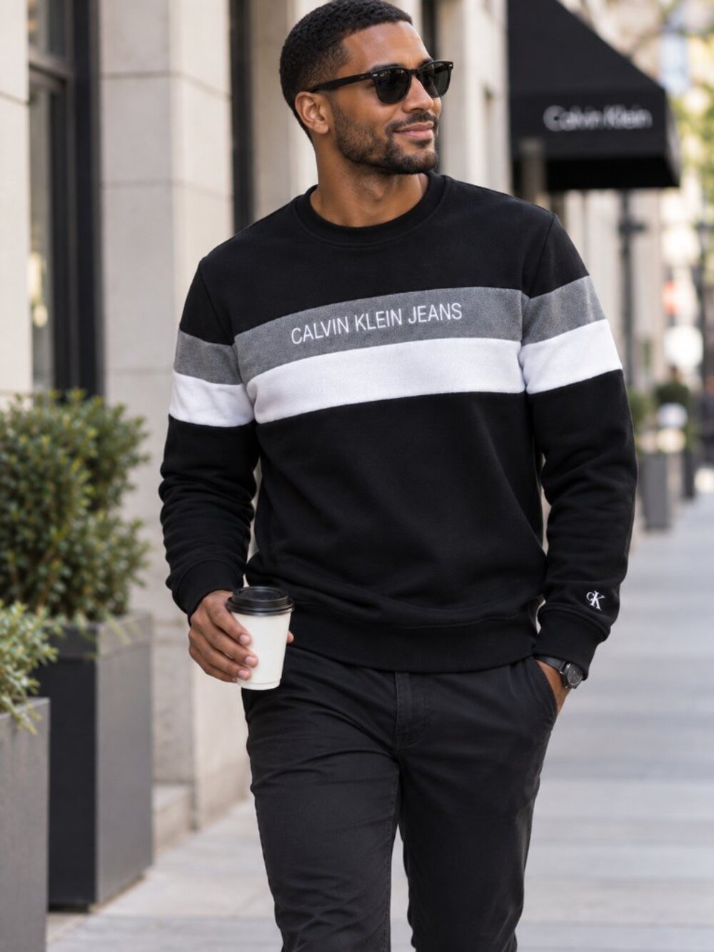 Calvin Klein Jeans Men's Colorblock Fleece Crewneck Sweatshirt Black Gray M